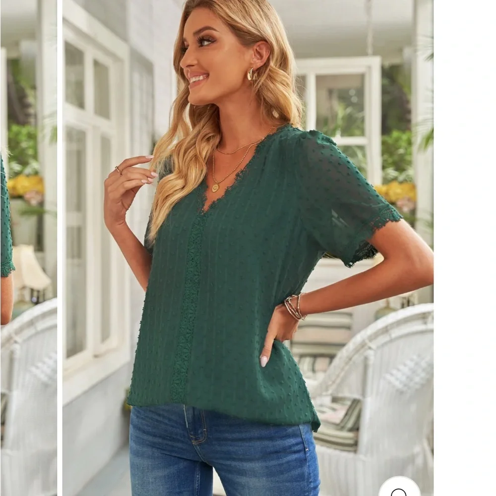 Emerald Green Lace Blouse with Relaxed Fit - Picture 4 of 6